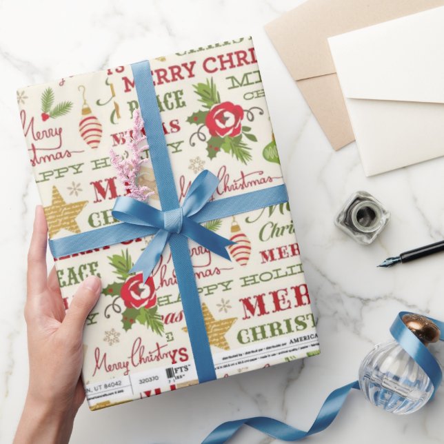 Frohe Weihnachten Typografie Geschenkpapier (Schenken)