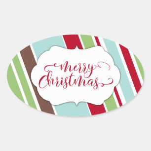 Frohe Weihnachten-Typografie mit diagonalen Streif Ovaler Aufkleber