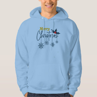 Frohe Weihnachten-Typografie mit Schneeflocken und Hoodie