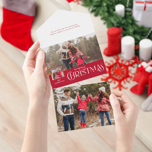 Frohe Weihnachten Typografie Rot Multi-Foto All In One Einladung