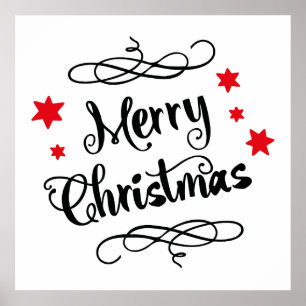 Frohe Weihnachten Typografie Rot Weiß Poster