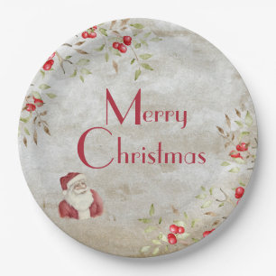 "Frohe Weihnachten" Typografie Wasserfarbe Santa Pappteller