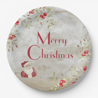 "Frohe Weihnachten" Typografie Wasserfarbe Santa Pappteller