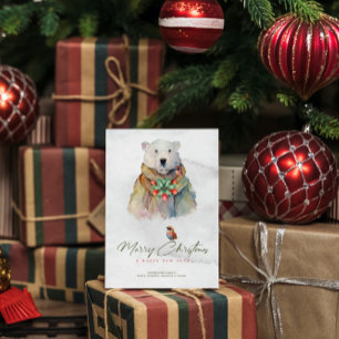 Frohe Weihnachten-Typografie, Weißer Bär, Roter Ro Einladung