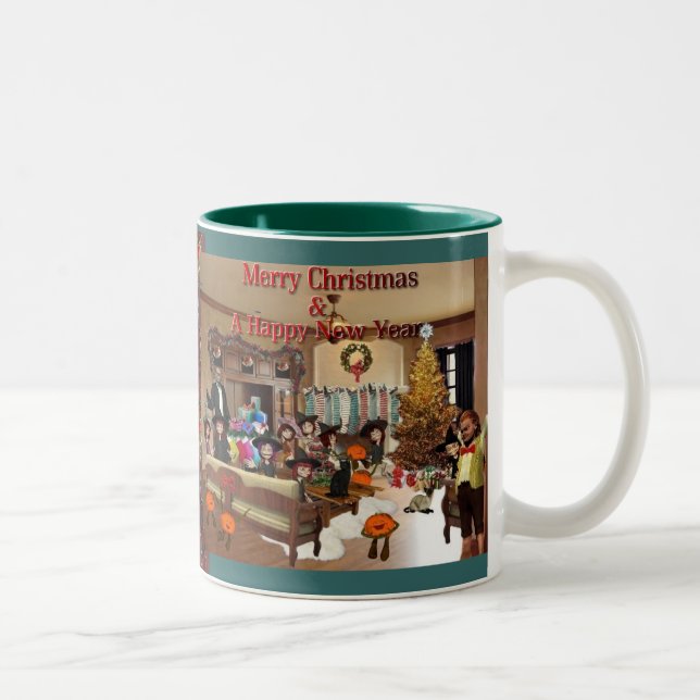 Frohe Weihnachten u. guten Rutsch ins Neue Jahr! Zweifarbige Tasse (Rechts)