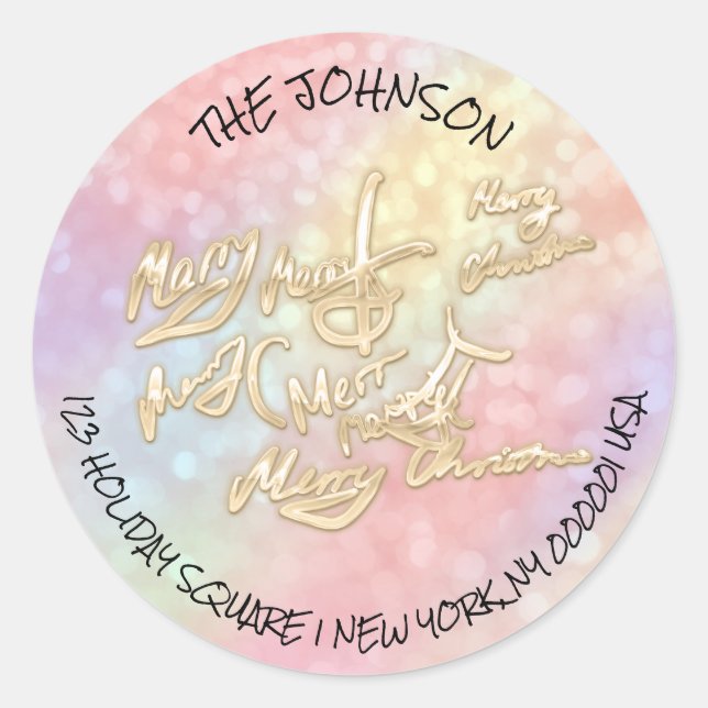 Frohe Weihnachten UAWG Gold Holografische Adresse  Runder Aufkleber (Vorderseite)