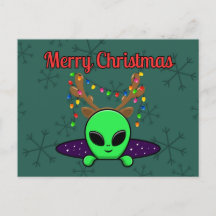 "Frohe Weihnachten" UFO Alien Postcard