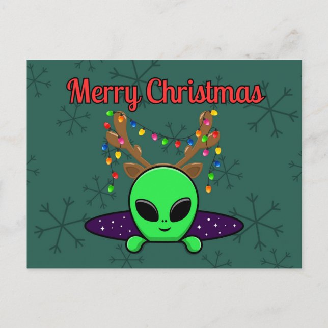"Frohe Weihnachten" UFO Alien Postcard Postkarte (Vorderseite)