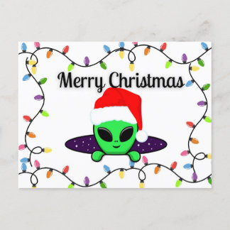 "Frohe Weihnachten" UFO Alien Postcard Postkarte