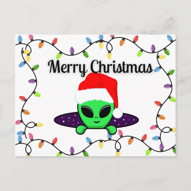 "Frohe Weihnachten" UFO Alien Postcard Postkarte (Vorderseite)