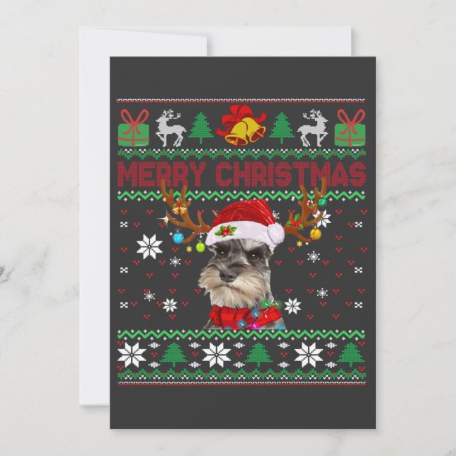 Frohe Weihnachten Ugly Dog Schnauzer Weihnachtsman Einladung (Vorderseite)
