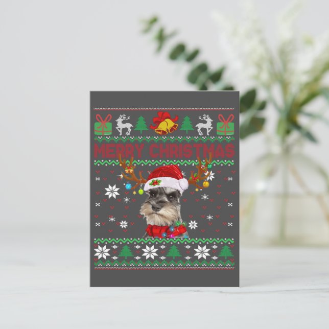 Frohe Weihnachten Ugly Dog Schnauzer Weihnachtsman Postkarte (Stehend Vorderseite)
