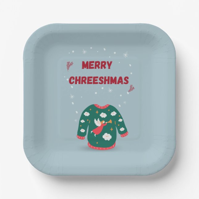 Frohe Weihnachten Ugly Sweater Angel Pappteller (Vorderseite)