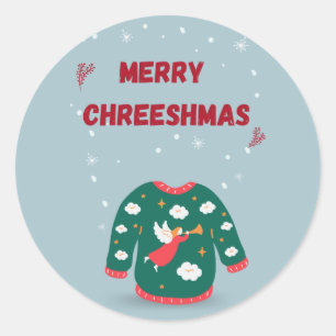 Frohe Weihnachten Ugly Sweater Angel Runder Aufkleber