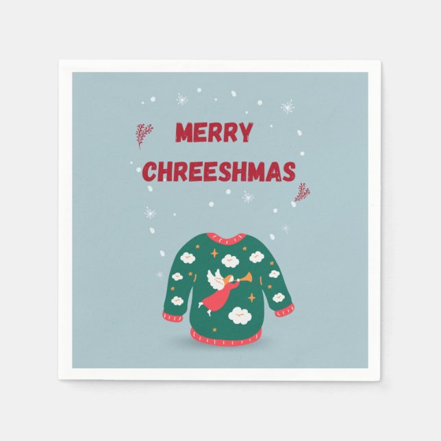 Frohe Weihnachten Ugly Sweater Angel Serviette (Vorderseite)