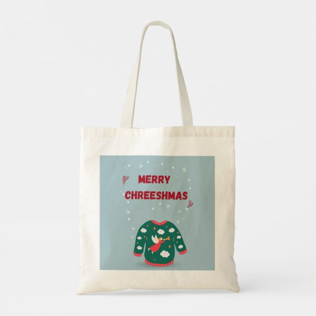 Frohe Weihnachten Ugly Sweater Angel Tragetasche (Rückseite)