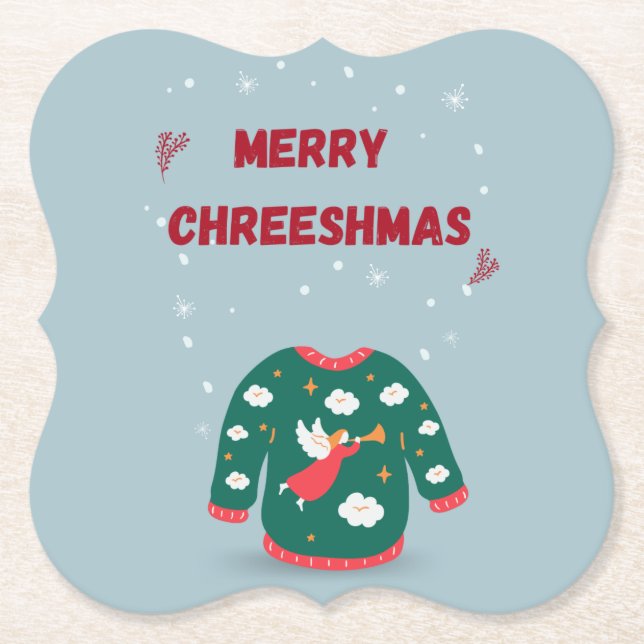 Frohe Weihnachten Ugly Sweater Angel Untersetzer (Vorderseite)