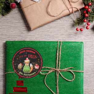 Frohe Weihnachten & Ugly Sweater Fox Runder Aufkleber