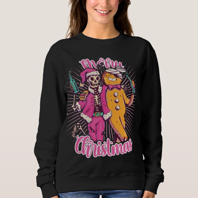 Frohe Weihnachten Ugly Sweater Skeleton Santa Ging Sweatshirt (Vorderseite)