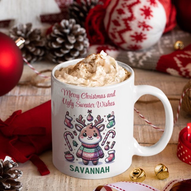 Frohe Weihnachten & Ugly Sweater wünscht Rentier Kaffeetasse (Von Creator hochgeladen)