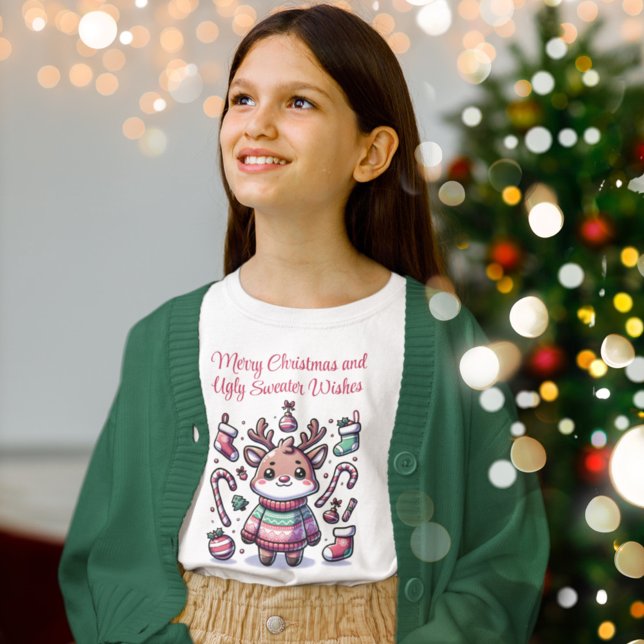Frohe Weihnachten & Ugly Sweater wünscht Rentier T-Shirt (Von Creator hochgeladen)