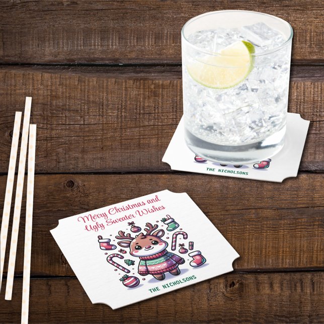 Frohe Weihnachten & Ugly Sweater wünscht Rentier Untersetzer (Von Creator hochgeladen)