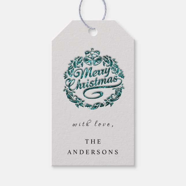 Frohe Weihnachten, um Kraath Aquamarin Glocken gra Geschenkanhänger (Vorderseite)