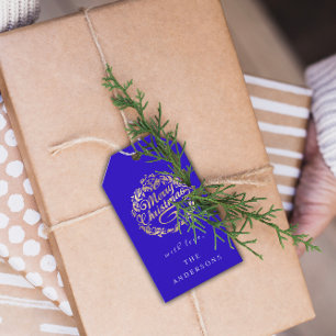 Frohe Weihnachten, um Wreath Royal Blue Gold zu ne Geschenkanhänger