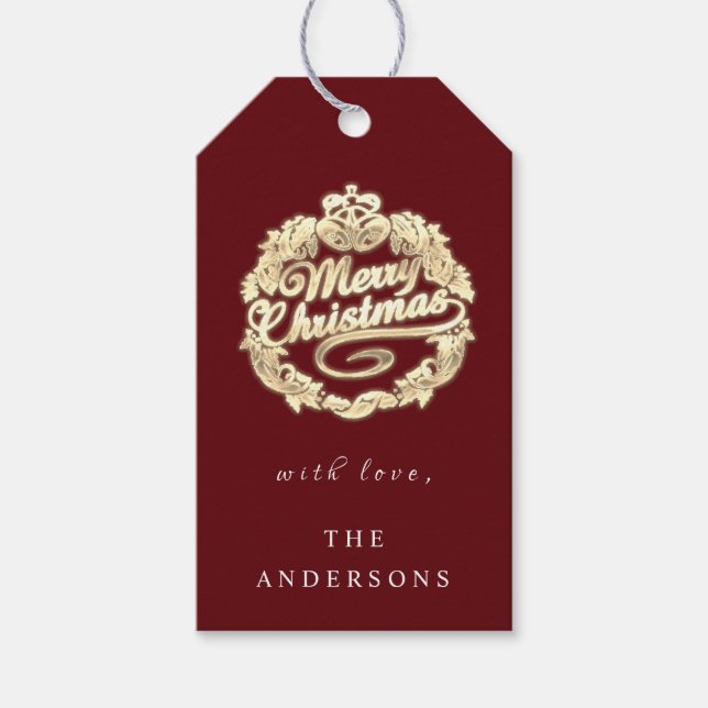 Frohe Weihnachten, um Wreath Royal Burgundy zu nen Geschenkanhänger (Vorderseite)