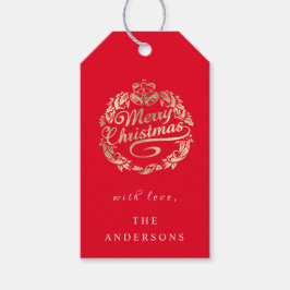 Frohe Weihnachten, um Wreath Royal Red Gold zu nen Geschenkanhänger