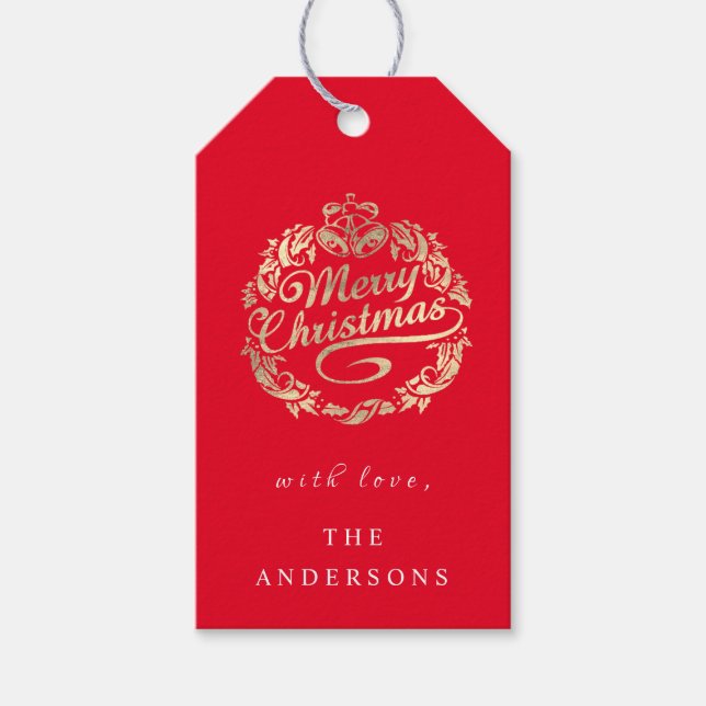 Frohe Weihnachten, um Wreath Royal Red Gold zu nen Geschenkanhänger (Vorderseite)