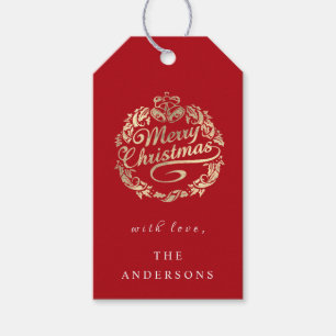 Frohe Weihnachten, um Wreath Royal Red Gold zu nen Geschenkanhänger