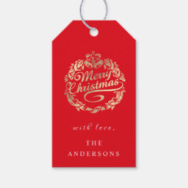 Frohe Weihnachten, um Wreath Royal Red Golden zu n Geschenkanhänger