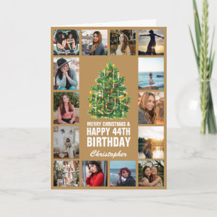 Frohe Weihnachten und 44. Glück Geburtstag Gold Karte