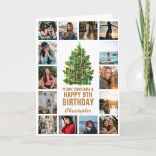 Frohe Weihnachten und 9. Glückwunsch zum Geburtsta Karte