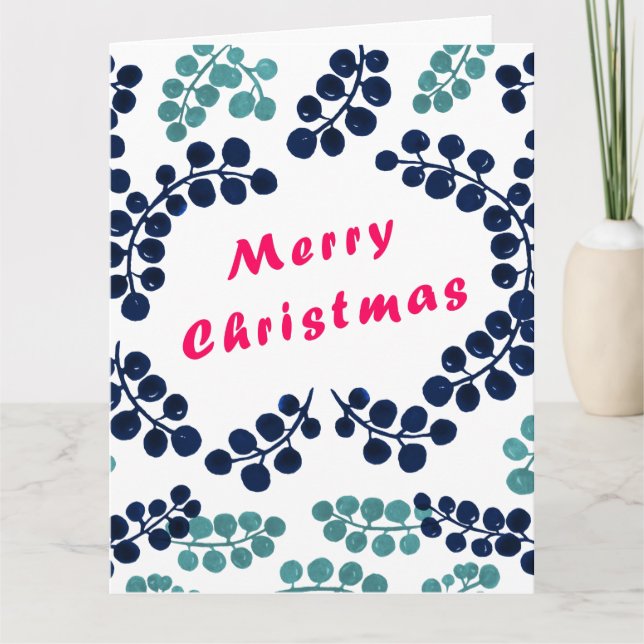 Frohe Weihnachten und Berries geklappte Grußkarte Karte (Vorderseite)