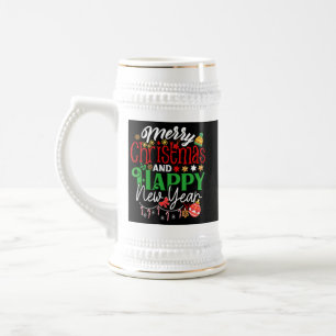 Frohe Weihnachten und ein glückliches neues Jahr Bierglas
