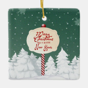 Frohe Weihnachten und ein glückliches neues Jahr Keramikornament