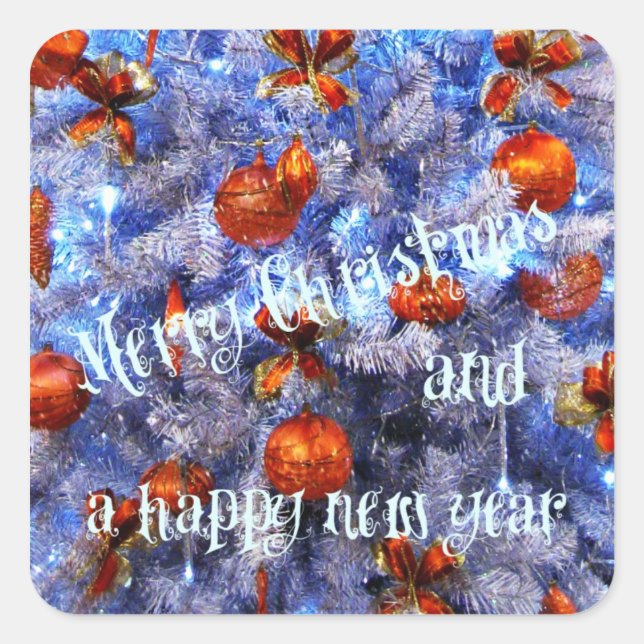 Frohe Weihnachten und ein glückliches neues Jahr! Quadratischer Aufkleber (Vorderseite)