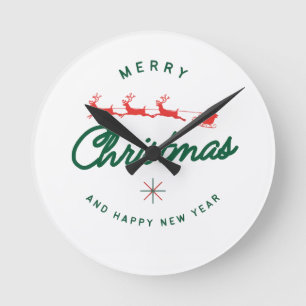 Frohe Weihnachten und ein glückliches neues Jahr Runde Wanduhr