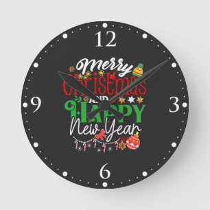 Frohe Weihnachten und ein glückliches neues Jahr Runde Wanduhr