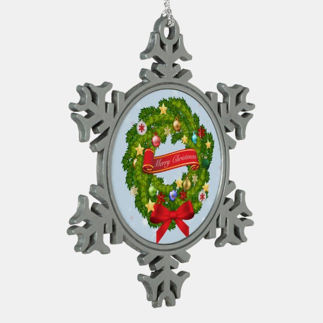 Frohe Weihnachten und ein glückliches neues Jahr! Schneeflocken Zinn-Ornament (Links)