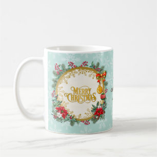 Frohe Weihnachten und ein glückliches neues Jahr v Kaffeetasse