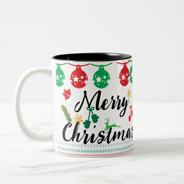 Frohe Weihnachten und ein glückliches neues Jahr! Zweifarbige Tasse (Links)