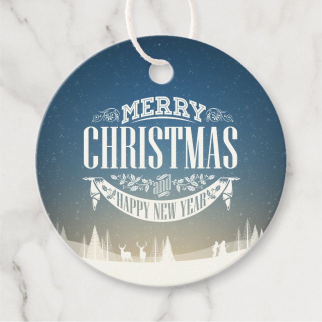 Frohe Weihnachten und eine glückliche Schneeszene Geschenkanhänger (Vorderseite)