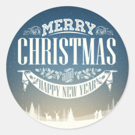 Frohe Weihnachten und eine glückliche Schneeszene Runder Aufkleber