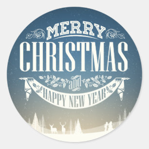 Frohe Weihnachten und eine glückliche Schneeszene Runder Aufkleber