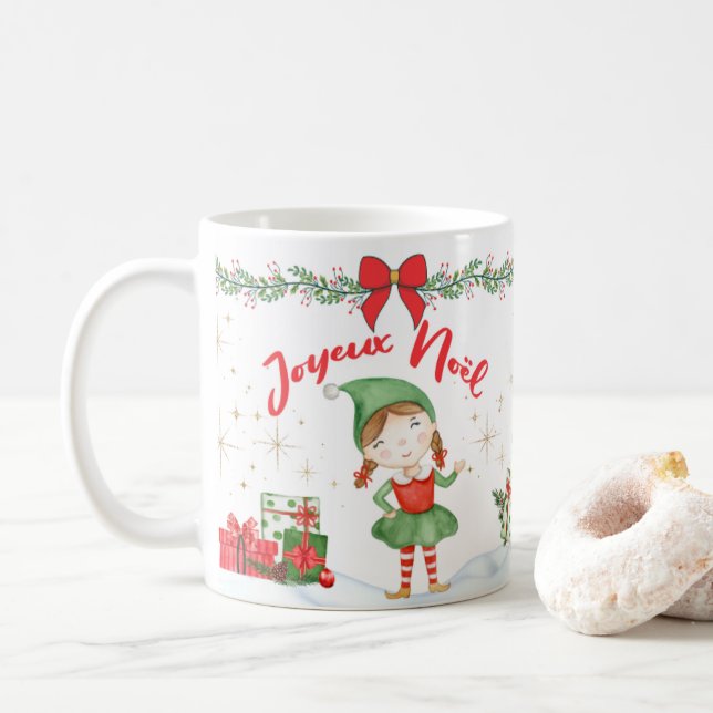 Frohe Weihnachten und frohes neues Jahr Lutins Kaffeetasse (Mit Donut)