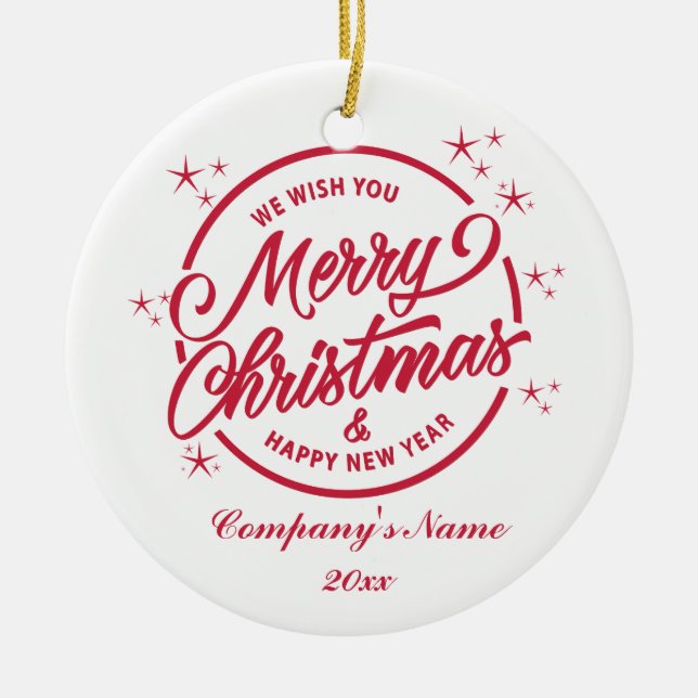 Frohe Weihnachten und Glück für das neue Jahr, rot Keramik Ornament (Vorne)