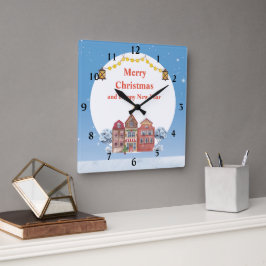 Frohe Weihnachten und Glück im neuen Jahr 10,75" Quadratische Wanduhr